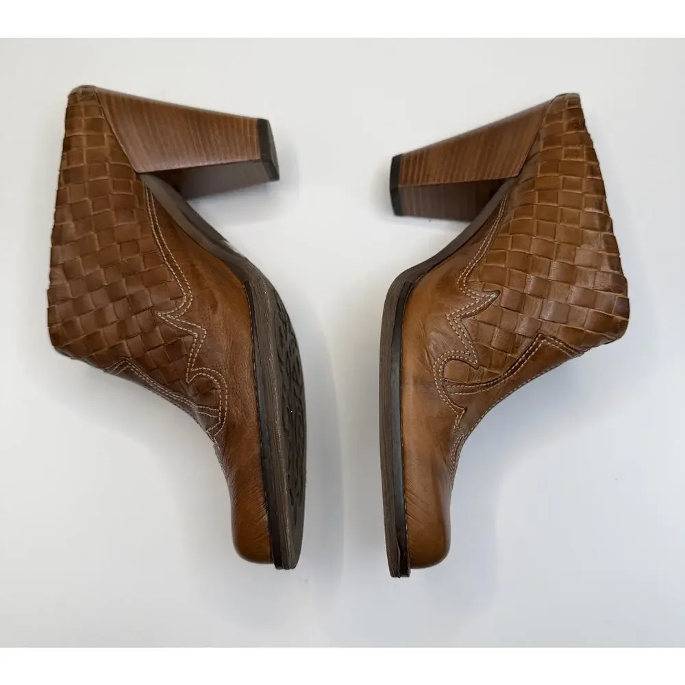 Sesto Meucci Womens Western High Heels Woven Leather Mules Sz 6 Italy